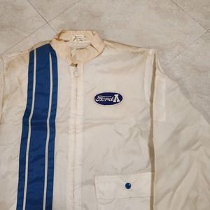 VTG 60s? Ford Model A Racing Jacket Talon Zipper Blue Stripe 1960s 70s USA Made